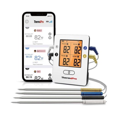 ThermoPro TP25W Bluetooth Meat Thermometer with 500FT Wireless Range 4-Probe Android/iOS Compatible Smart Grill Smoker Thermometer