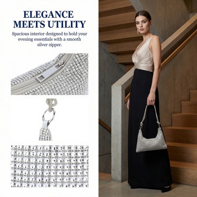 INSPIRE CHIC Sparkly Rhinestone Clutch Purses for Women Evening Bag Prom Party Shoulder Bag Silver 11.4*0.8*5.1 inchse — фото 3