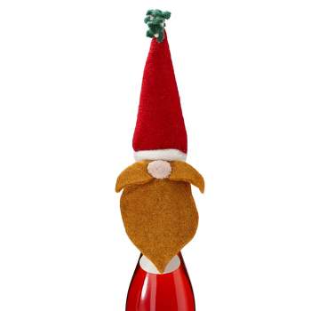 tag "Mistletoe Gnomie" Gnome in Santa Hat Themed Bottle Topper, Red Wool, 10.63 in.
