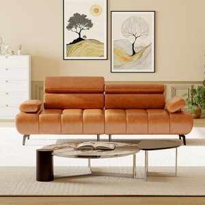 3-Seater Sofa Bed, Faux Leather Futon Sleeper Couches, Adjustable Backrests and Armrest Headrests with Split Two Separate Sectional Sofas - 1 of 4