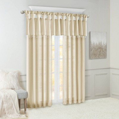 Champagne Faux Silk Tab Top Valance with Beads