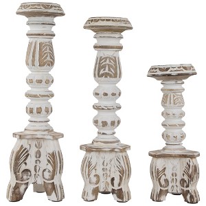 Northlight Set of 3 Brushed White Tripod Wooden Pillar Candle Holders 18" - 1 of 4