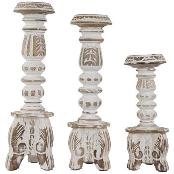 Northlight Set of 3 Brushed White Tripod Wooden Pillar Candle Holders 18"