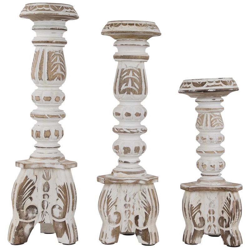 Northlight Set of 3 Brushed White Tripod Wooden Pillar Candle Holders 18", 1 of 6