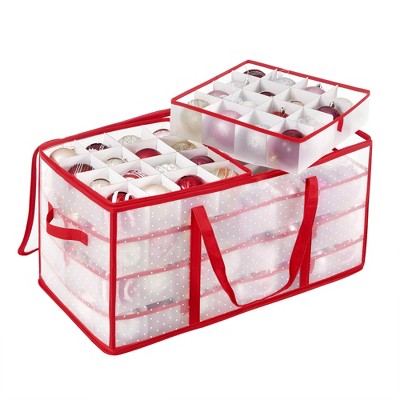 SONGMICS Large Christmas Ornament Storage Boxes, 3-Inch Balls, 8 Trays, 128 Slots, Plastic Christmas Storage Container with Lid