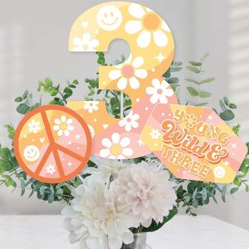 Big Dot of Happiness Young, Wild and Three - Boho Hippie Third Birthday Party Centerpiece Sticks - Table Toppers - Set of 15