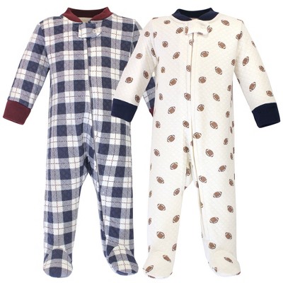 Image of Hudson Baby Infant Boy Premium Quilted Zipper Sleep and Play 2pk, Football, 3-6 Months