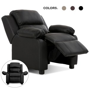 Deluxe Padded Kids Sofa Armchair Recliner Headrest Children w/ Storage Arm Black - 1 of 4