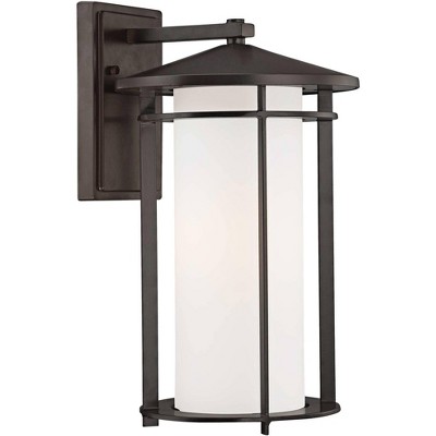 Minka Lavery Modern Outdoor Wall Light Fixture Dorian Bronze 16 1/4" Etched Opal Glass for Post Exterior Barn Porch Yard Patio