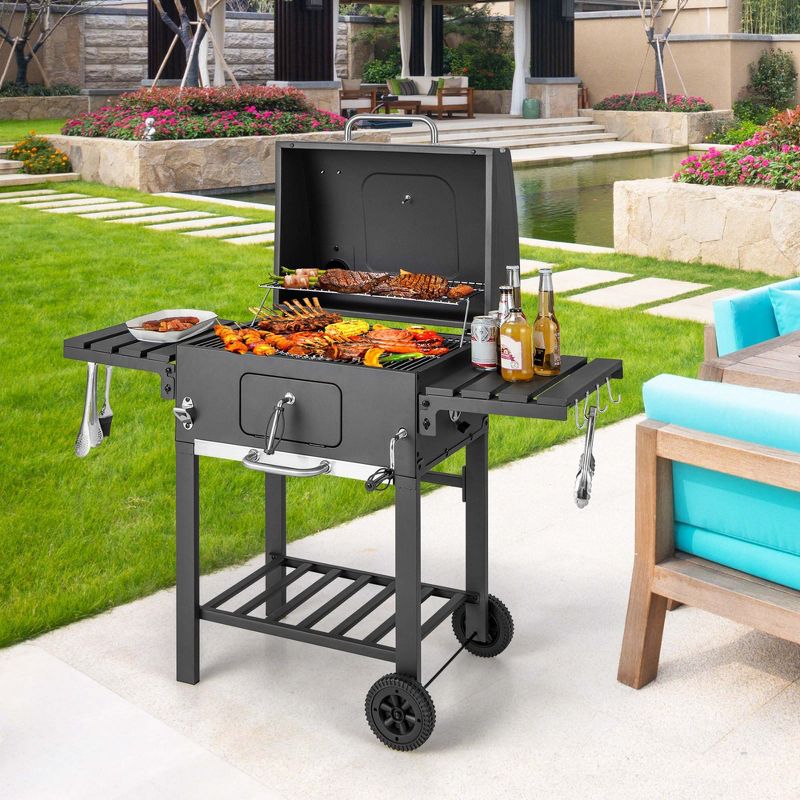 Costway Outdoor Charcoal Grill 391 sq.in. Cooking Area 2 Foldable Side Table BBQ Camping, 2 of 11