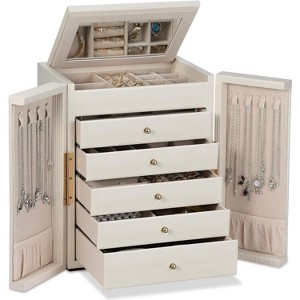 6-Tier Large Jewelry Organizer Box with Mirror, Spacious Storage for Necklaces, Rings & Watches, Beige - 1 of 4