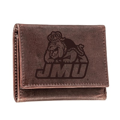 Evergreen NCAA James Madison Dukes Brown Leather Trifold Wallet Officially Licensed with Gift Box
