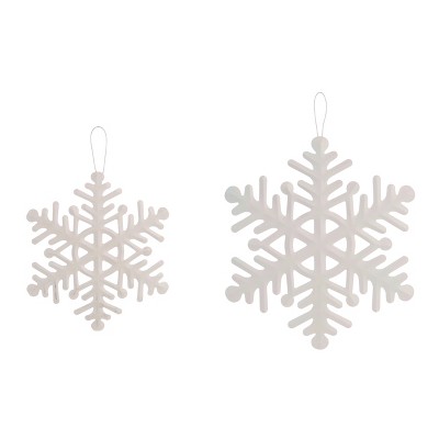 Transpac Metal 8 in. White Christmas Snowflake Orns Set of 2