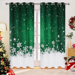 Red Christmas Room Darkening Velvet Curtains for Living Room 2 Panel Sets with Snowflake Print - 1 of 4
