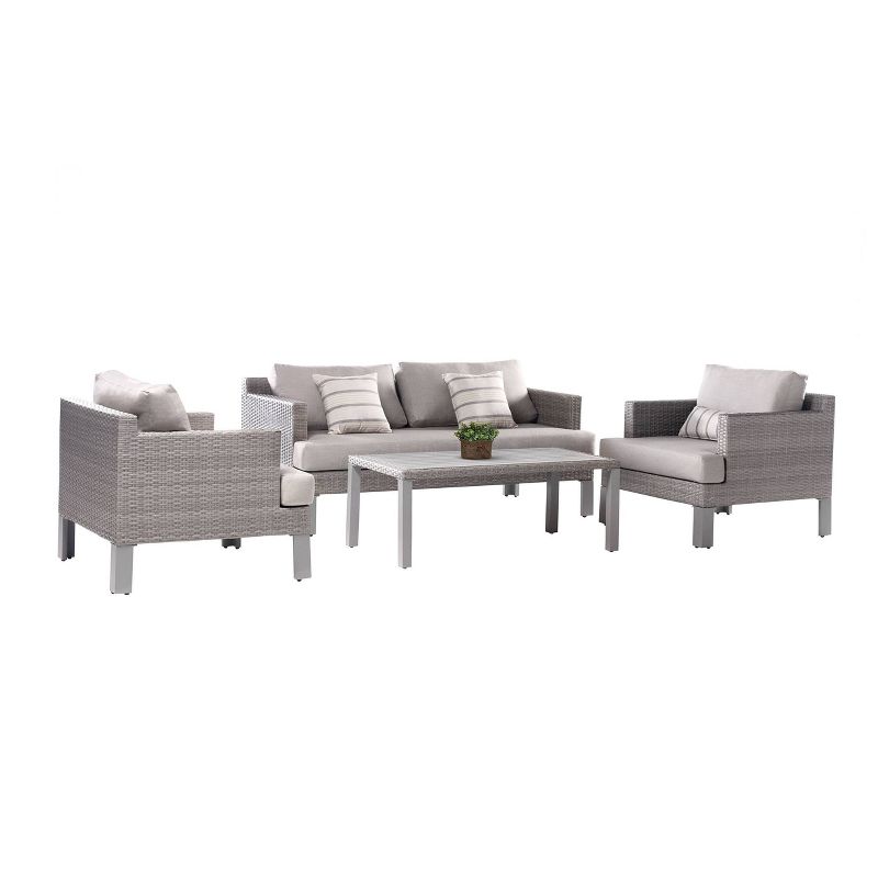Abbyson Living Newport Outdoor 4pc Seating Set with Sunbrella Fabric Gray, 3 of 9