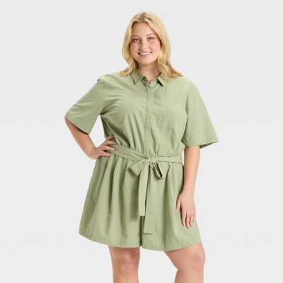 Women's Short Sleeve Belted Romper - Ava & Viv™