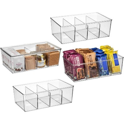 LunaLulinlk Plastic Pantry with Dividers and Lids – Perfect Kitchen Organization or Kitchen Storage – Fridge Organizer, Refrigerator Bins, 4 Pack