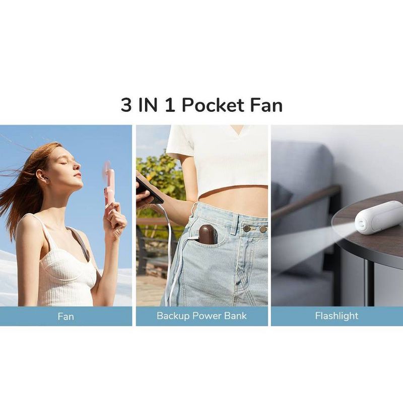 JISULIFE Handheld Mini Fan, 3 in 1 Hand Fan, Portable USB Rechargeable Small Pocket Fan, Battery Operated Fan Brown, 4 of 12