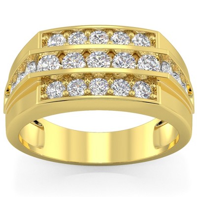 Pompeii3 Men's 1 1/2 CT. T.W. Diamond Stepped Triple Row Ring in 10K Gold