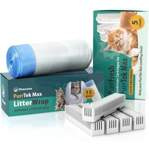 Petcove LitterWrap Liners & PurrFresh Carbon Bundle for PurrTek Max Auto Cat Litter Box, 15 Jumbo Drawstring Bags, Unscented Deodorizers - 1 of 4