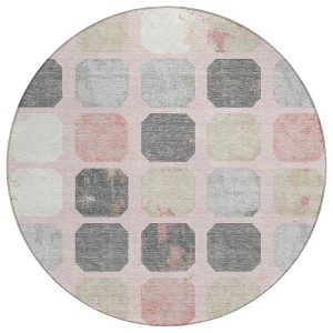 Blush Ivory And Gray Geometric Washable Indoor Outdoor Area Rug - 1 of 4