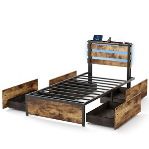 Infans Twin Size Bed Frame w/ Drawers LED Lights Outlets & USB Ports Smart APP Control - 1 of 4