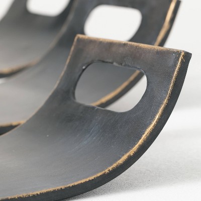 Set of 3 Black Metal Decorative Trays with Gold Trim