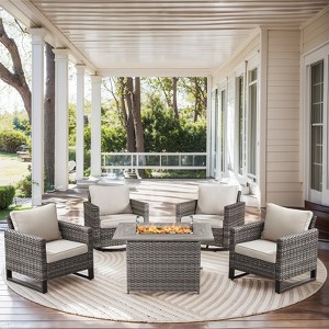 Buenhomino Patio Wicker Furniture Set with Fire Pit Table, PE Rattan Swivel Patio Chairs with Propane Fire Pit Table, 5PCS Patio Conversation Set - 1 of 4