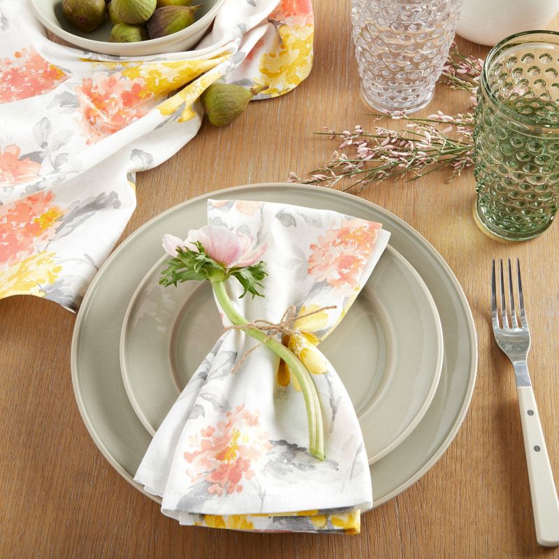 MARTHA STEWART Amber Floral Napkin Set 4-Pack, Yellow/Coral, 19"x19", 2 of 5