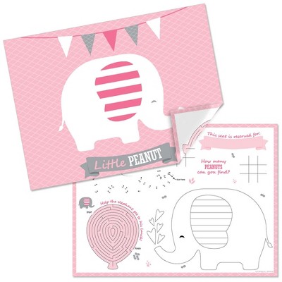 Big Dot of Happiness Pink Elephant - Paper Girl Birthday Party Coloring Sheets - Activity Placemats - Set of 16