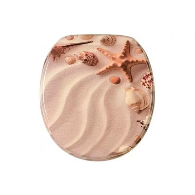 Sanilo 106 Round Molded Wood Toilet Seat with No Slam, Slow, Soft-Close Lid, Stainless Steel Hinges, and Unique Decorative Design, Sanibel