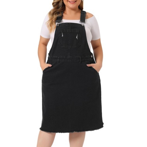 Agnes Orinda Women's Plus Size Overall Dresses Adjustable Strap Back Slit  Distressed Jeans Overalls Dress Black 1X : : Clothing, Shoes &  Accessories