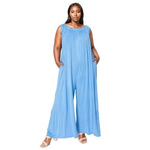 L I V D Women's Olson Wide Leg Pocket Jumpsuit, Blue Perry, 1X - 1 of 3