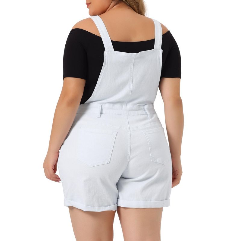 Agnes Orinda Women's Plus Size Adjustable Strap Pocket Roll Hem Denim Overall Jean Shorts, 4 of 6