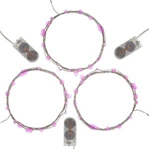 LumaBase Battery-Operated LED Fairy String Lights, Pink - Set of 3 - 1 of 4