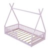 YOOCOZZ Twin Size Wood House Bed with Fence - Pink - 2 of 4