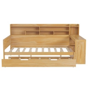 TIRAMISUBEST 91.3in Twin/ Full Daybed with Guardrails Kids Bed Trundle Desk Storage Shelves Wood Platform Bed Multifunctional Bedroom - 1 of 4