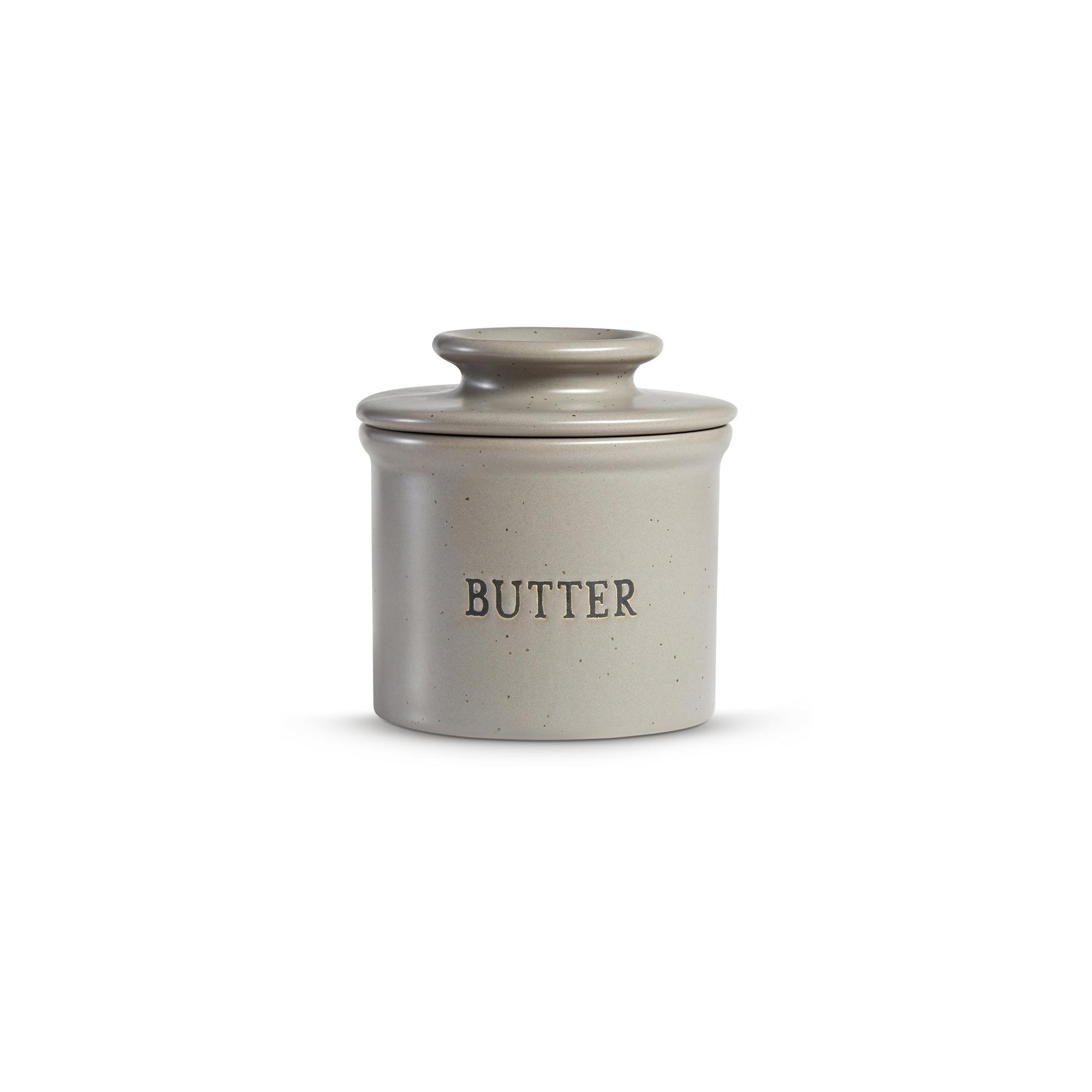 Kook Butter Keeper Dish, Ceramic Crock with Lid, For Soft Butter, Grey