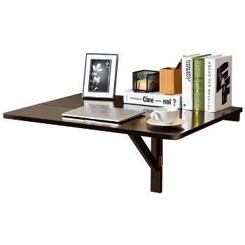 Tangkula Wall-Mounted Drop-Leaf Table Folding Space Saving Hanging Laptop Desk Brown