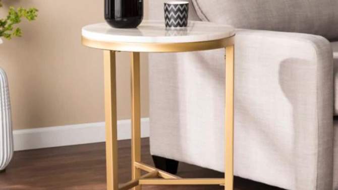 Galatea Ivory Marble Side Table Champagne - Aiden Lane, 2 of 7, play video