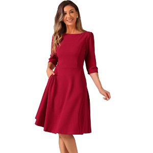 INSPIRE CHIC Women's Boat Neck Half Sleeves Midi Flared Office Dresses - 1 of 4
