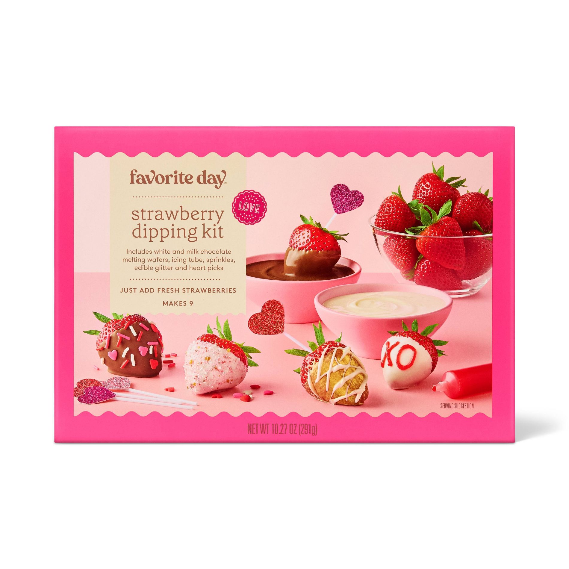 Strawberry Dipping Valentine Kit with Edible Glitter Drink Mix - 10.27oz - Favorite Day™