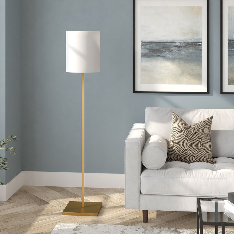 Hampton &#38; Thyme Square Base Floor Lamp with Fabric Shade Brass/White, 3 of 8