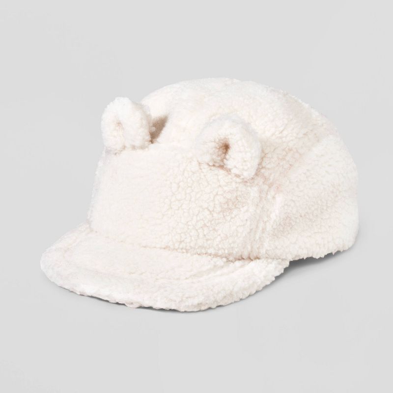 Toddler Faux Shearling Bear Baseball Hat - Cat & Jack™ Off-White, 1 of 8