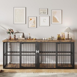 87 Inch Extra Large Double Dog Crate Furniture with Divider, Heavy Duty Indoor Double Dog Cage with 3 Doors, XXL Wooden Pet House TV Stand - 1 of 4