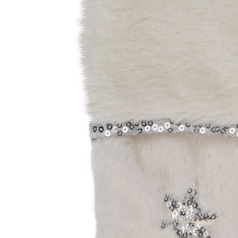 Northlight 20" White with Silver Stars Christmas Stocking with Faux Fur Cuff, 3 of 5