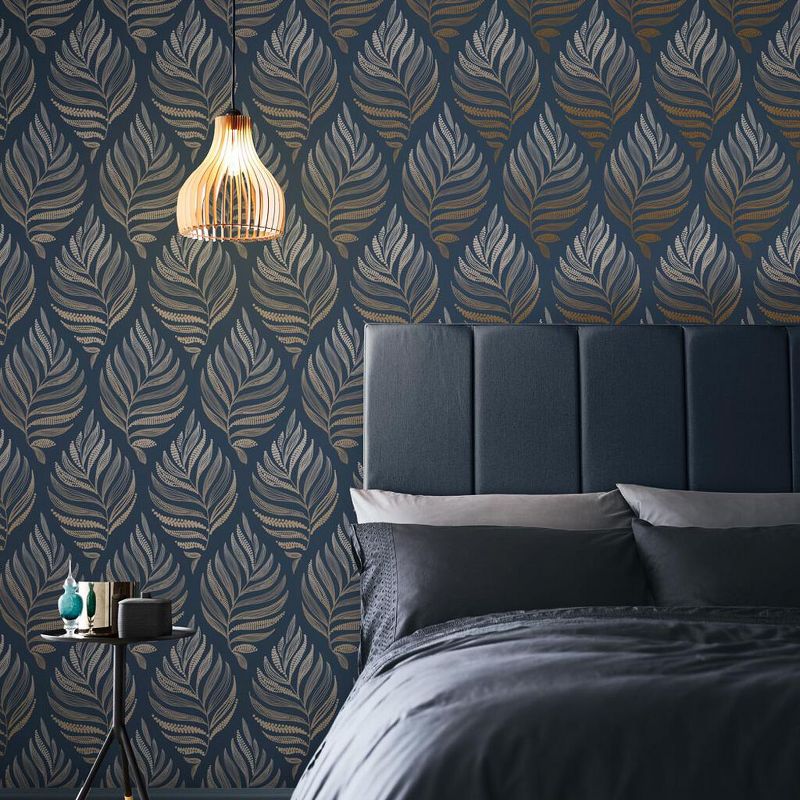 Botanica Midnight Navy Blue Leaves Tropical Paste the Wall Wallpaper, 2 of 5