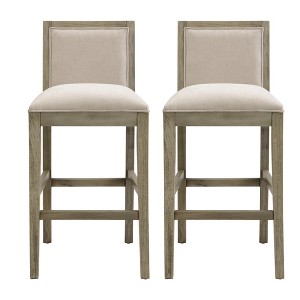 Dsvimoy Counter and Bar Stool Rubber Wood Frame Upholstered Set of 2 for Kitchen and Dining, Beige and Gray, 43"*22"*11.5" - 1 of 4