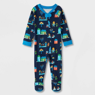 Image of Baby Hanukkah Lions Print Matching Family Footed Pajama - Wondershop™ Navy 3-6M