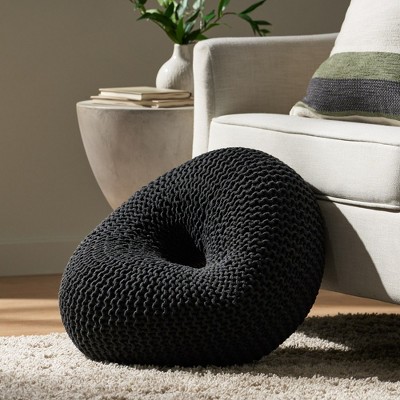 Pouf Ottoman Boho Donuts Shape Pouf Handmade Cotton Thread Foot Stool Knit Bean Bag Floor Chair